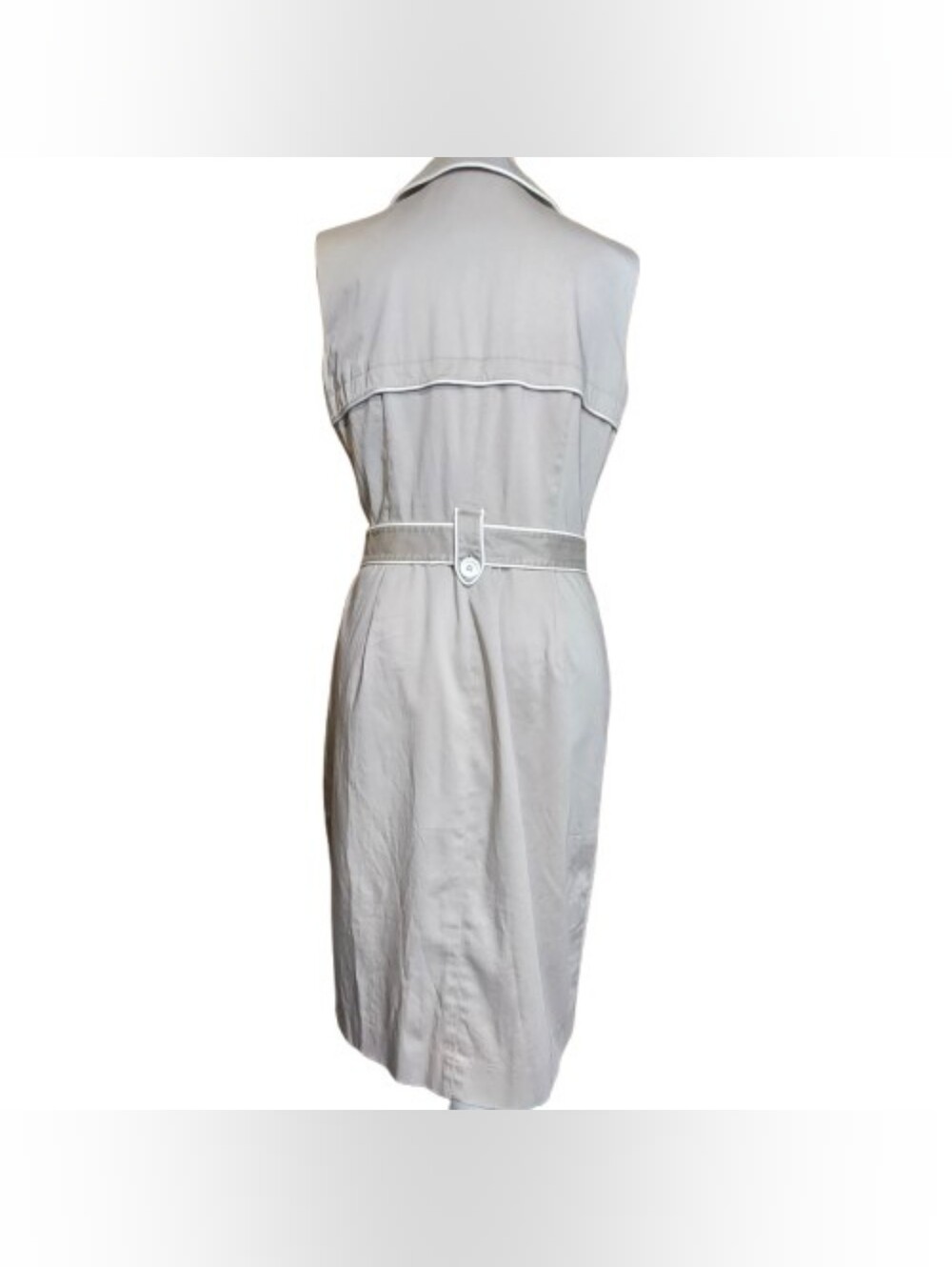 Calvin Klein Sleeveless Trench Dress Sz 8 Beige Belted Midi Dress Quite Luxury - Picture 3 of 12